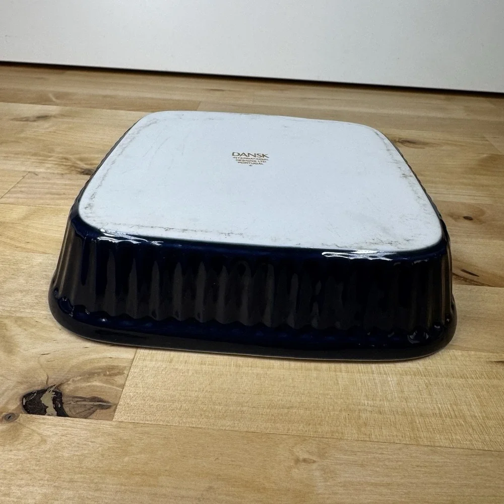 Dansk Navy Blue Square Stoneware Baking Dish Ribbed Portugal 7.5 x 7.5 A
